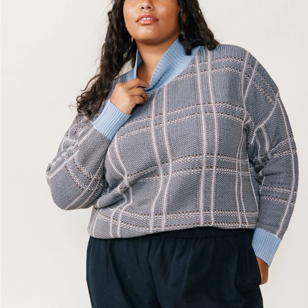 Able Jana Patterned Plaid Turtleneck Sweater 1X - Picture 1 of 7